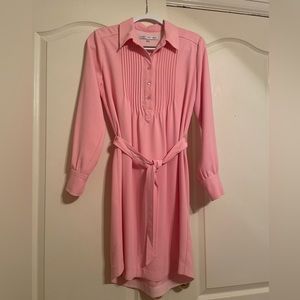 Trina Turk Light Pink Pleated Button down Shirt Dress Size small